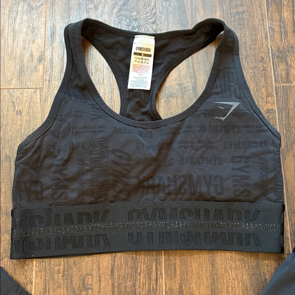💎RARE💎🆕Gymshark “Vision” Sports Bra And Full-Length Legging In Black Tonal Logo - Picture 3 of 16